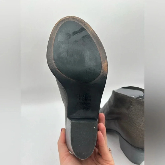 EILEEN FISHER 'Ink' Open Toe Block Heel Bootie  Sandal Gray Leather Size 7 - Picture 14 of 15
